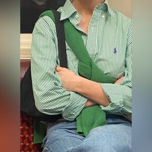 Ralph Lauren Green Striped Button Down Shirt